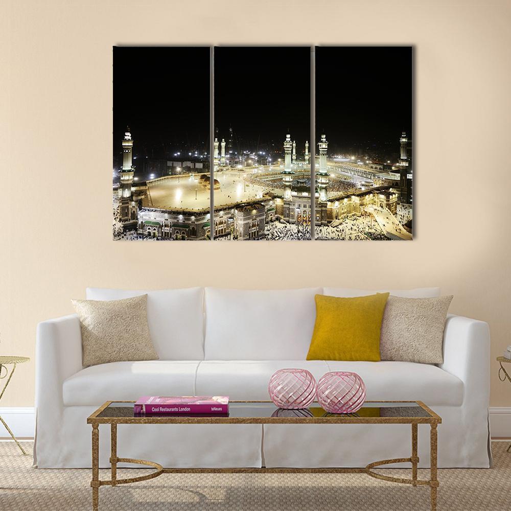 Holy Kaaba At Night Canvas Wall Art-3 Horizontal-Gallery Wrap-37&quot; x 24&quot;-Tiaracle