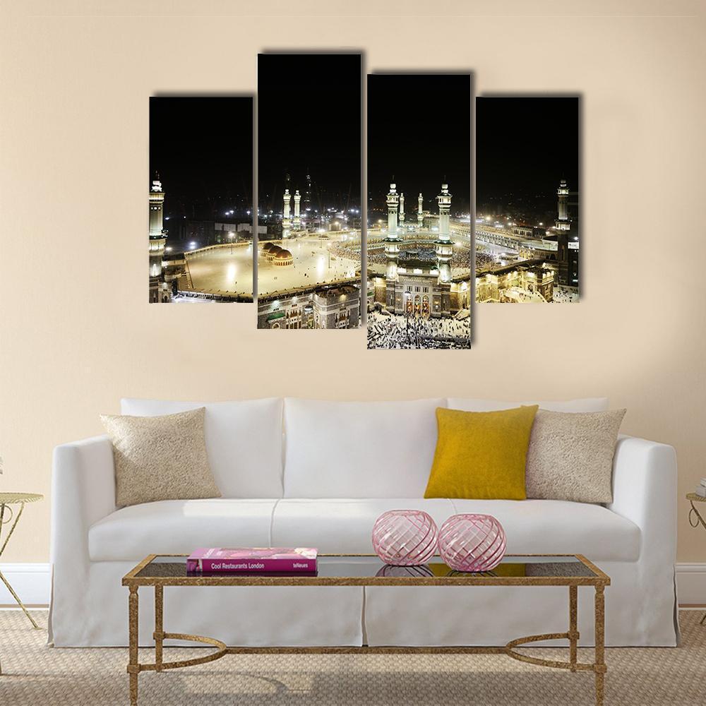 Holy Kaaba At Night Canvas Wall Art-4 Pop-Gallery Wrap-50" x 32"-Tiaracle