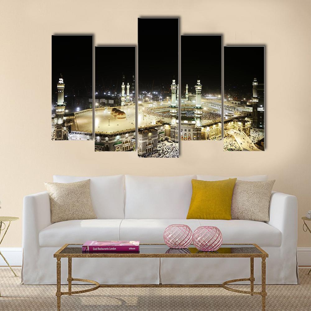 Holy Kaaba At Night Canvas Wall Art-4 Pop-Gallery Wrap-50" x 32"-Tiaracle