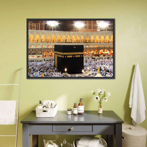 Holy Kaaba In Mecca Canvas Wall Art-1 Piece-Floating Frame-24" x 16"-Tiaracle