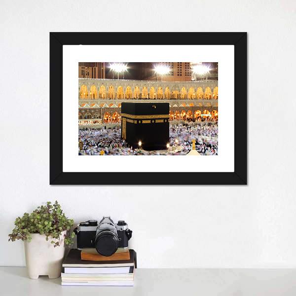 Holy Kaaba In Mecca Canvas Wall Art-1 Piece-Framed Print-20" x 16"-Tiaracle
