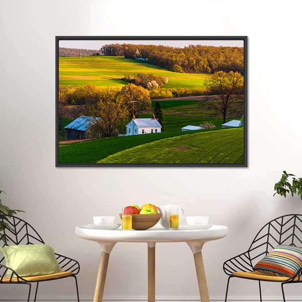 Home & Barn On Farm Fields Canvas Wall Art-5 Horizontal-Gallery Wrap-22" x 12"-Tiaracle