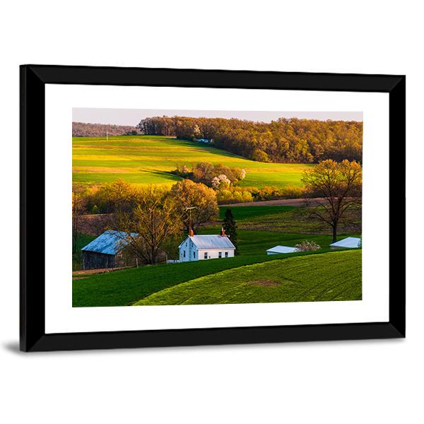 Home &amp; Barn On Farm Fields Canvas Wall Art-3 Horizontal-Gallery Wrap-25" x 16"-Tiaracle