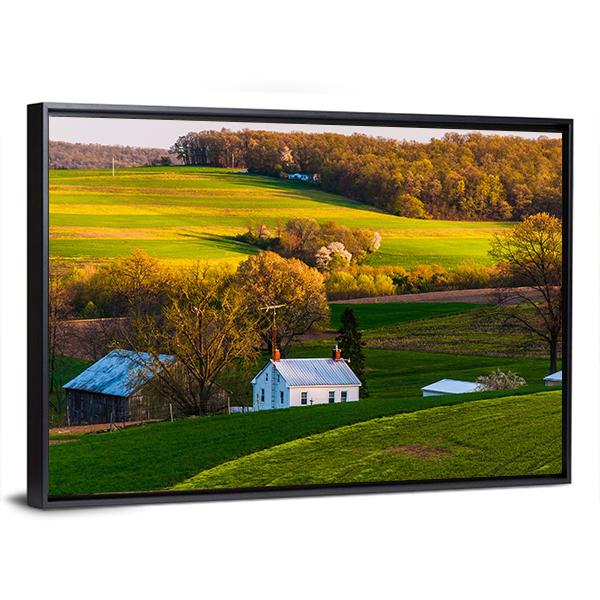 Home &amp; Barn On Farm Fields Canvas Wall Art-5 Horizontal-Gallery Wrap-22" x 12"-Tiaracle