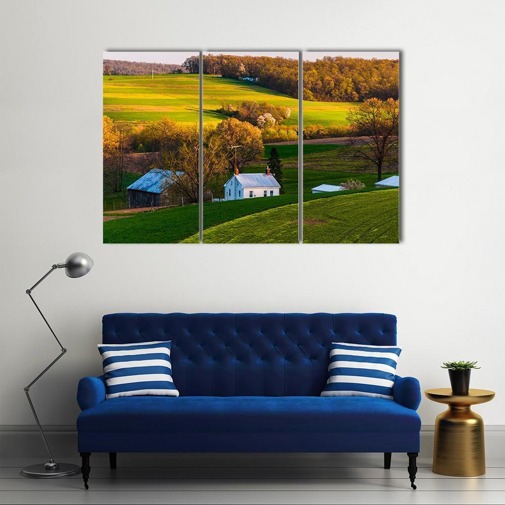 Home &amp; Barn On Farm Fields Canvas Wall Art-3 Horizontal-Gallery Wrap-37" x 24"-Tiaracle