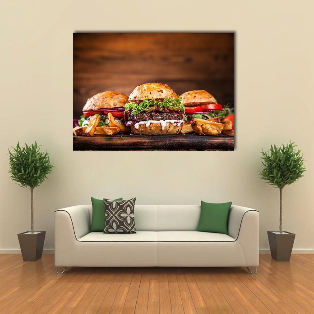 Home Made Burgers Canvas Wall Art-4 Horizontal-Gallery Wrap-34" x 24"-Tiaracle