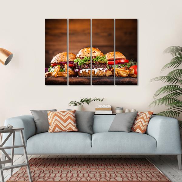 Home Made Burgers Canvas Wall Art-4 Horizontal-Gallery Wrap-34" x 24"-Tiaracle