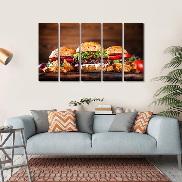 Home Made Burgers Canvas Wall Art-5 Horizontal-Gallery Wrap-22" x 12"-Tiaracle