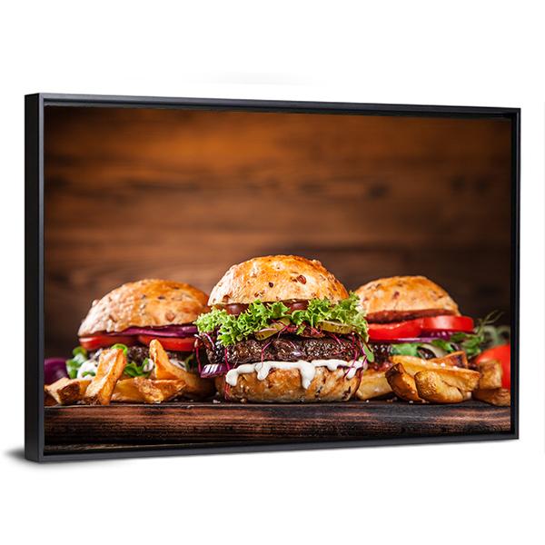 Home Made Burgers Canvas Wall Art-3 Horizontal-Gallery Wrap-25" x 16"-Tiaracle