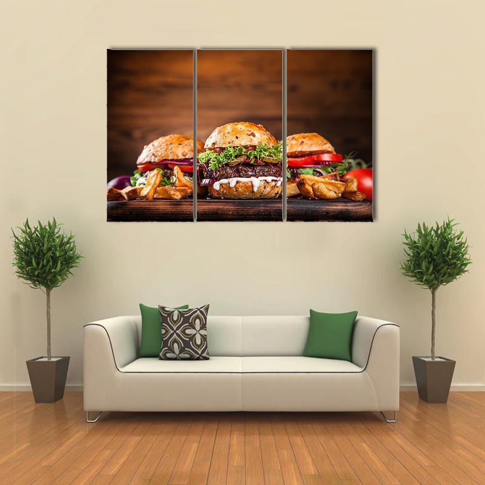 Home Made Burgers Canvas Wall Art-3 Horizontal-Gallery Wrap-37" x 24"-Tiaracle