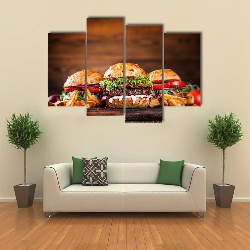 Home Made Burgers Canvas Wall Art-4 Pop-Gallery Wrap-50" x 32"-Tiaracle
