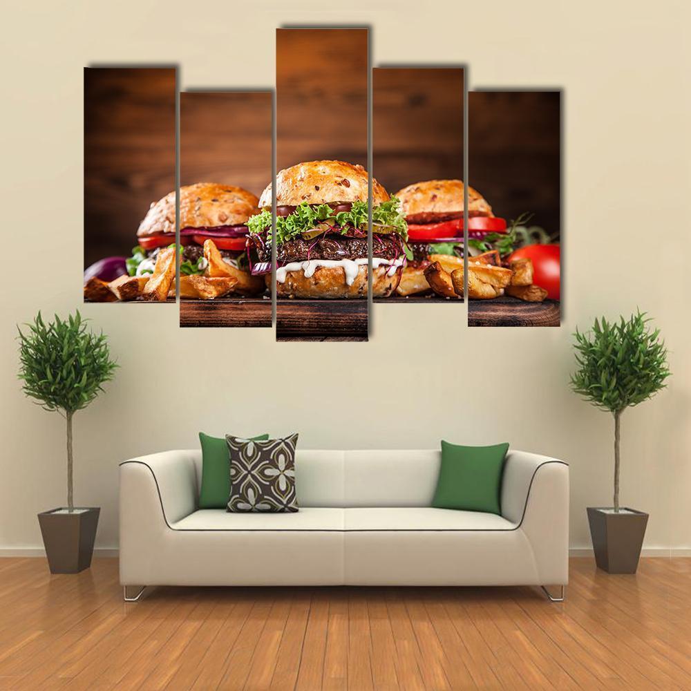 Home Made Burgers Canvas Wall Art-5 Pop-Gallery Wrap-47" x 32"-Tiaracle
