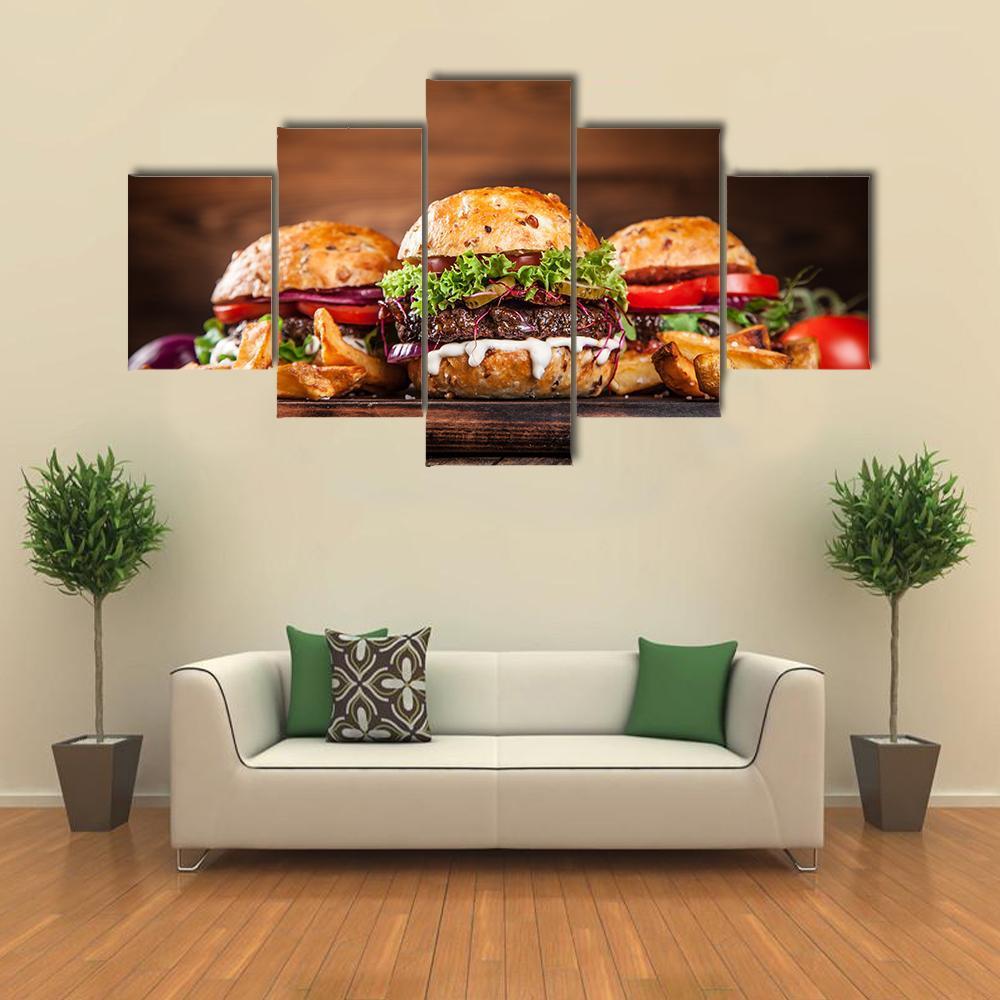 Home Made Burgers Canvas Wall Art-5 Star-Gallery Wrap-62" x 32"-Tiaracle