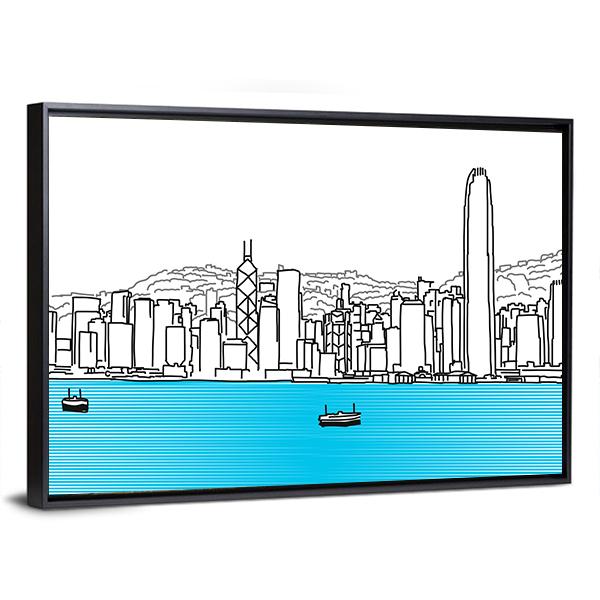 Hon Kong Skyline Canvas Wall Art-3 Horizontal-Gallery Wrap-25" x 16"-Tiaracle