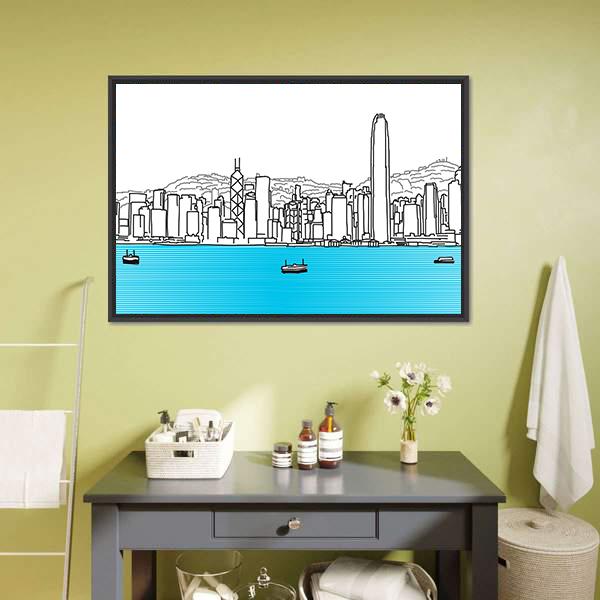 Hon Kong Skyline Canvas Wall Art-1 Piece-Floating Frame-24" x 16"-Tiaracle