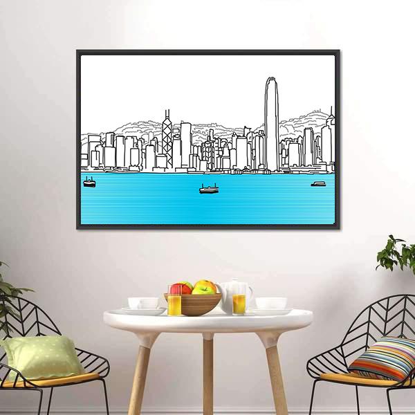 Hon Kong Skyline Canvas Wall Art-3 Horizontal-Gallery Wrap-25" x 16"-Tiaracle