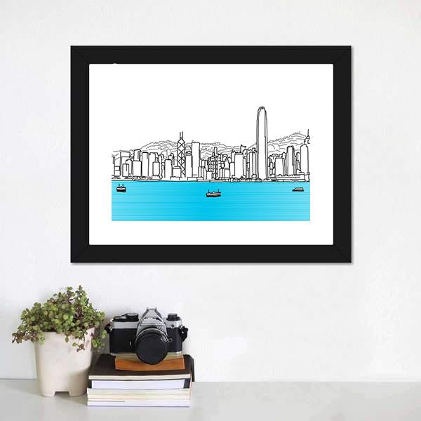 Hon Kong Skyline Canvas Wall Art-1 Piece-Framed Print-20" x 16"-Tiaracle