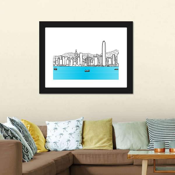 Hon Kong Skyline Canvas Wall Art-3 Horizontal-Gallery Wrap-25" x 16"-Tiaracle