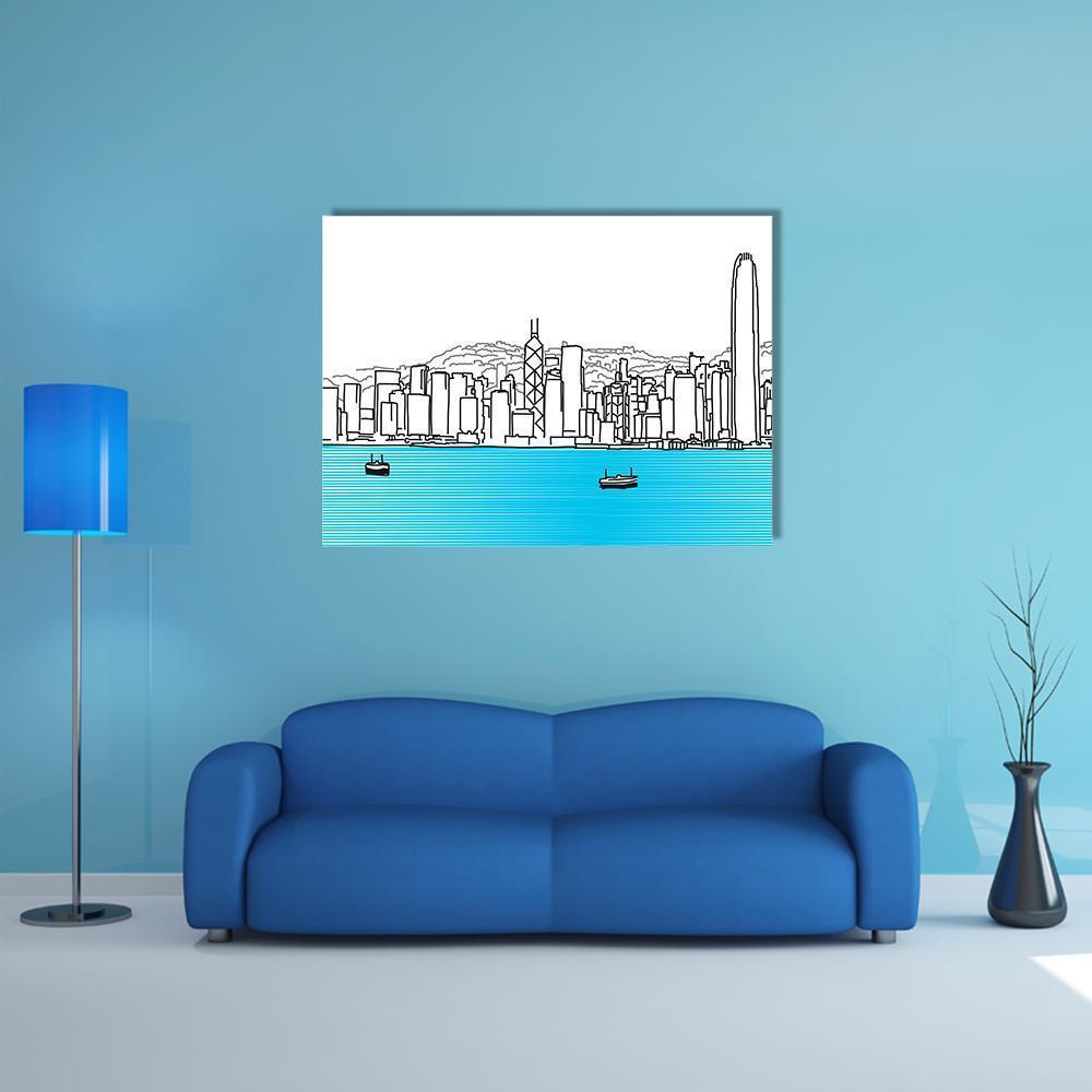 Hon Kong Skyline Canvas Wall Art-5 Star-Gallery Wrap-62" x 32"-Tiaracle