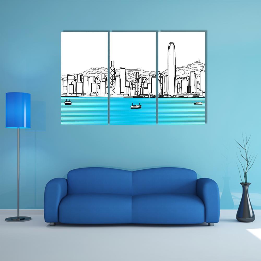 Hon Kong Skyline Canvas Wall Art-3 Horizontal-Gallery Wrap-37" x 24"-Tiaracle