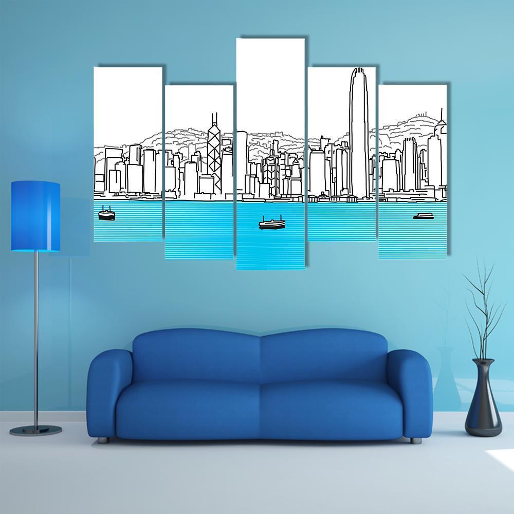Hon Kong Skyline Canvas Wall Art-5 Pop-Gallery Wrap-47" x 32"-Tiaracle