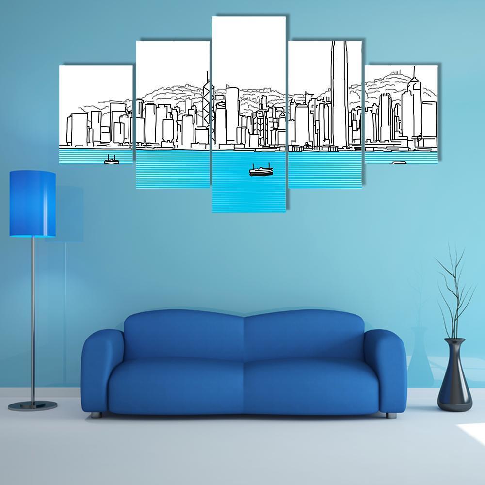 Hon Kong Skyline Canvas Wall Art-5 Star-Gallery Wrap-62" x 32"-Tiaracle