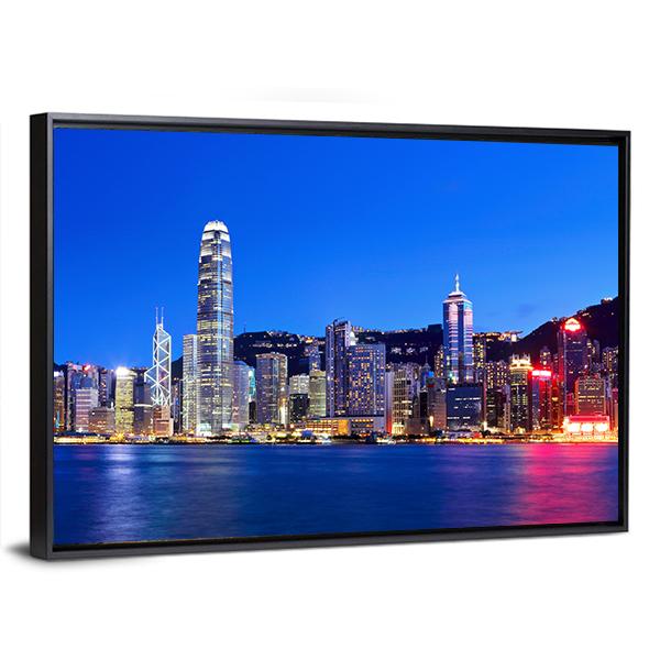 Hong Kong At Night Canvas Wall Art-3 Horizontal-Gallery Wrap-25" x 16"-Tiaracle