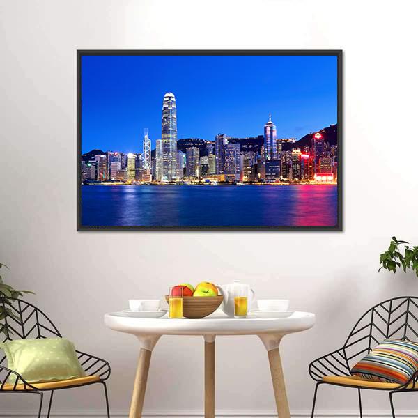 Hong Kong At Night Canvas Wall Art-3 Horizontal-Gallery Wrap-25" x 16"-Tiaracle