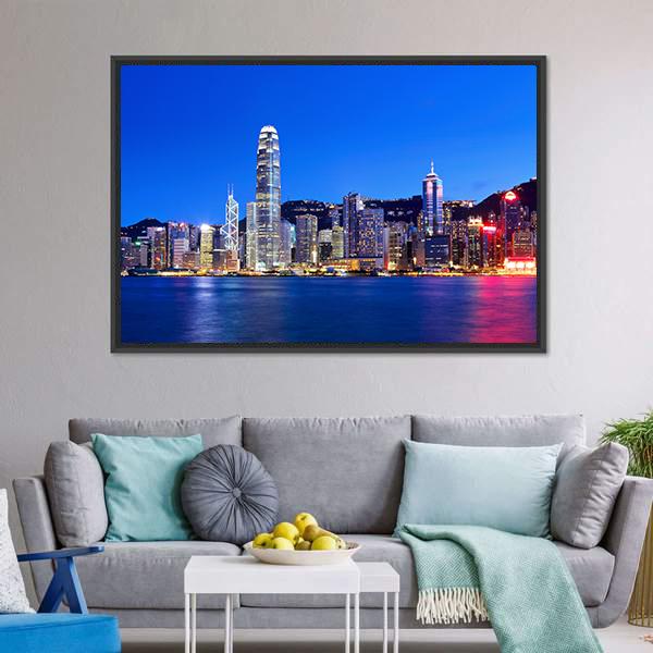 Hong Kong At Night Canvas Wall Art-3 Horizontal-Gallery Wrap-25" x 16"-Tiaracle