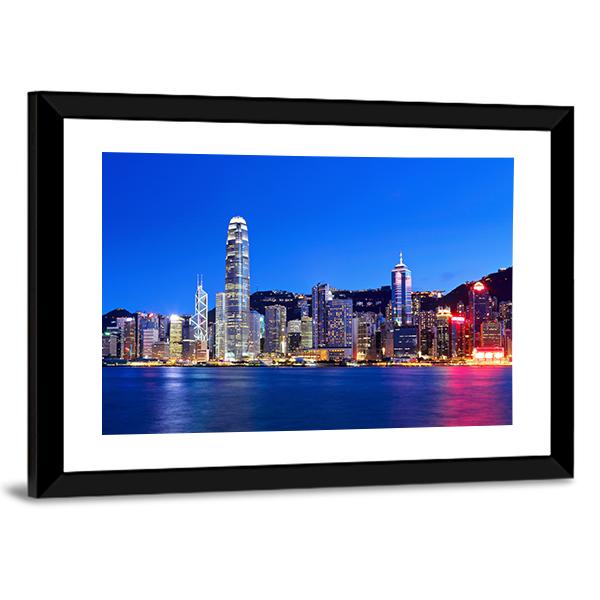 Hong Kong At Night Canvas Wall Art-3 Horizontal-Gallery Wrap-25" x 16"-Tiaracle