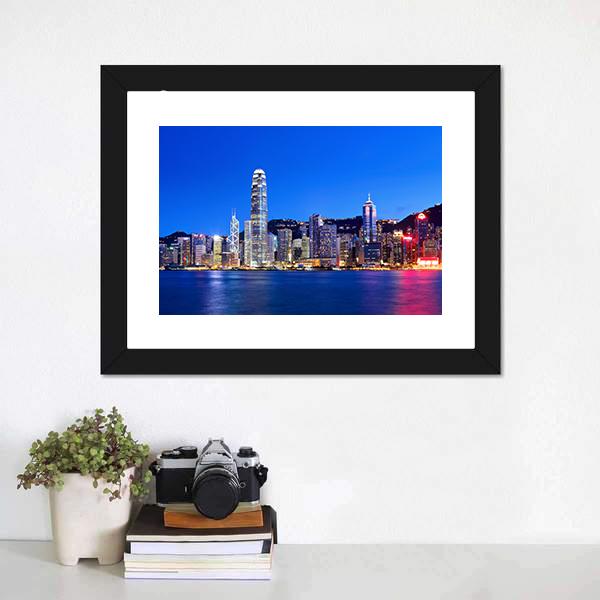 Hong Kong At Night Canvas Wall Art-1 Piece-Framed Print-20" x 16"-Tiaracle