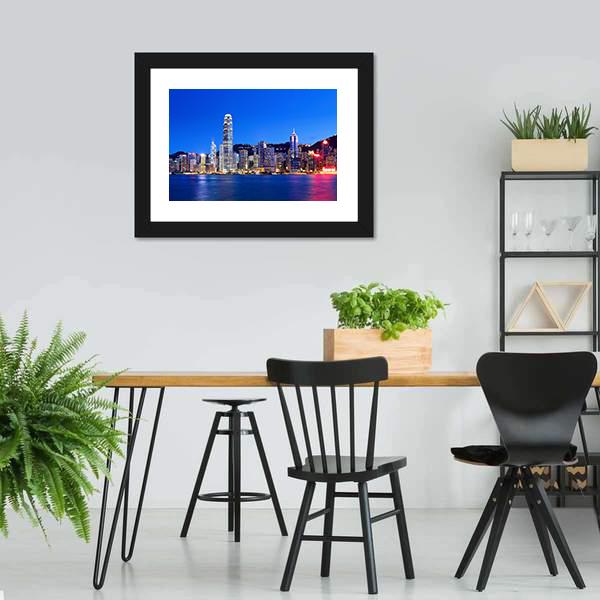 Hong Kong At Night Canvas Wall Art-3 Horizontal-Gallery Wrap-25" x 16"-Tiaracle