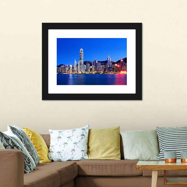 Hong Kong At Night Canvas Wall Art-3 Horizontal-Gallery Wrap-25" x 16"-Tiaracle