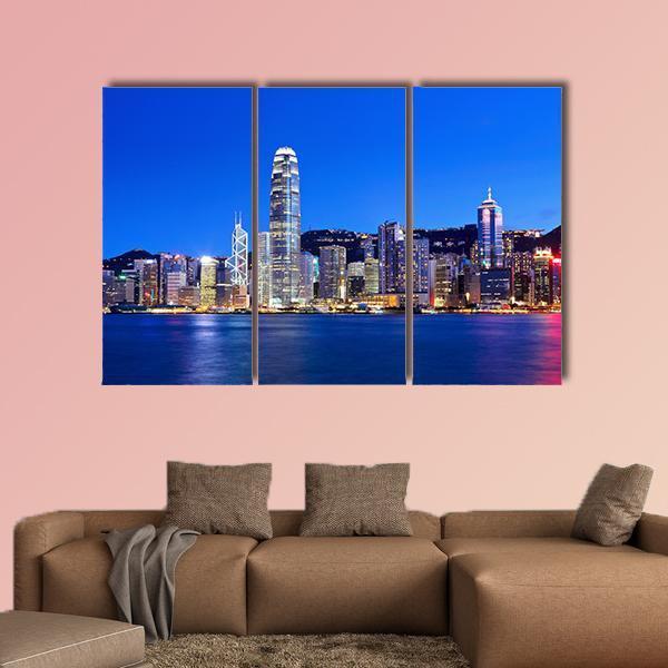 Hong Kong At Night Canvas Wall Art-3 Horizontal-Gallery Wrap-37" x 24"-Tiaracle