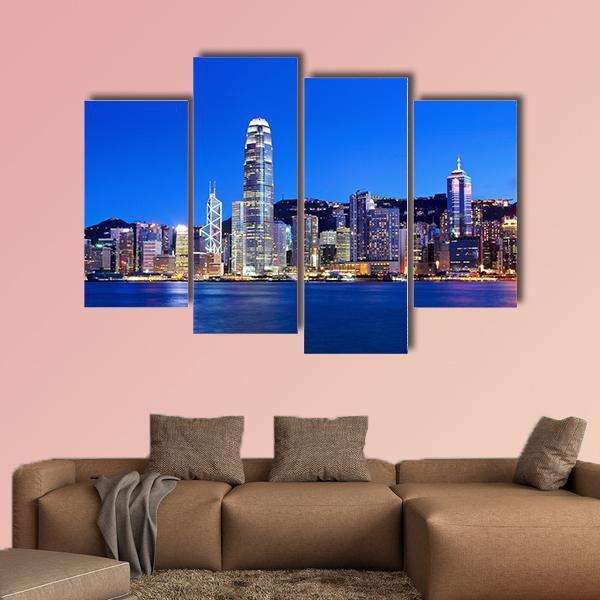 Hong Kong At Night Canvas Wall Art-5 Pop-Gallery Wrap-47" x 32"-Tiaracle