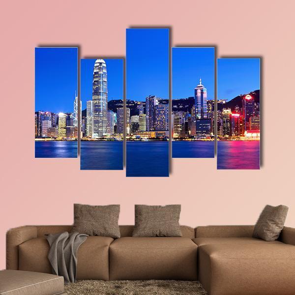 Hong Kong At Night Canvas Wall Art-5 Pop-Gallery Wrap-47" x 32"-Tiaracle