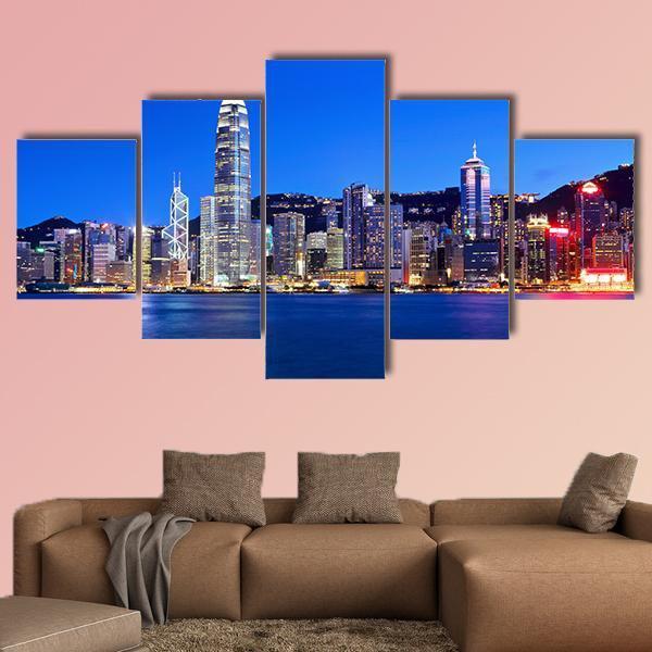 Hong Kong At Night Canvas Wall Art-5 Star-Gallery Wrap-62" x 32"-Tiaracle