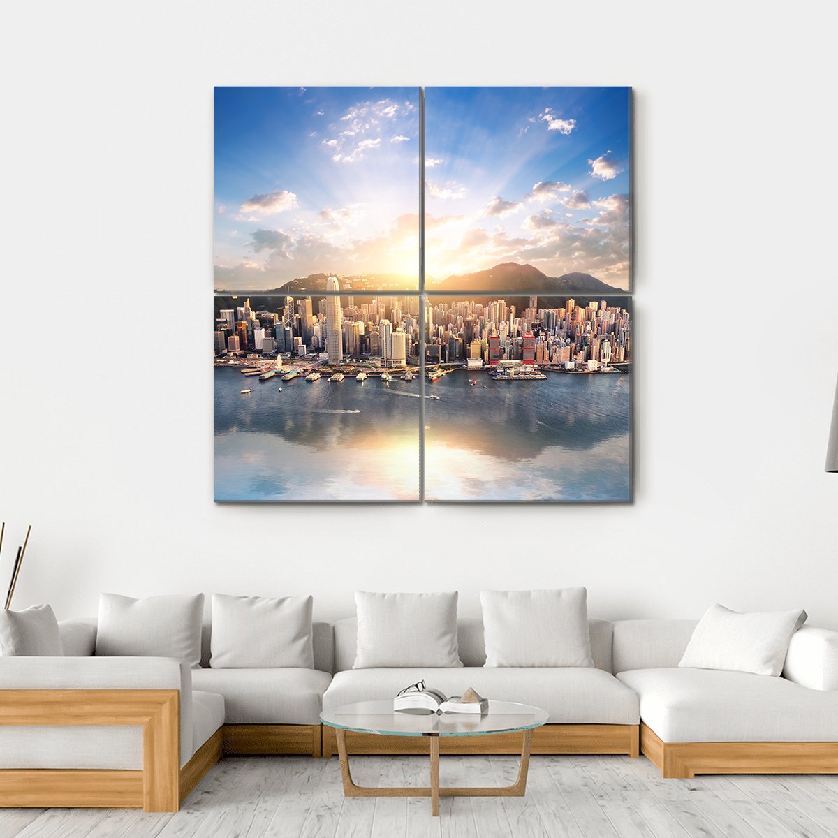 Hong Kong City Skyline Canvas Wall Art-4 Square-Gallery Wrap-17" x 17"-Tiaracle