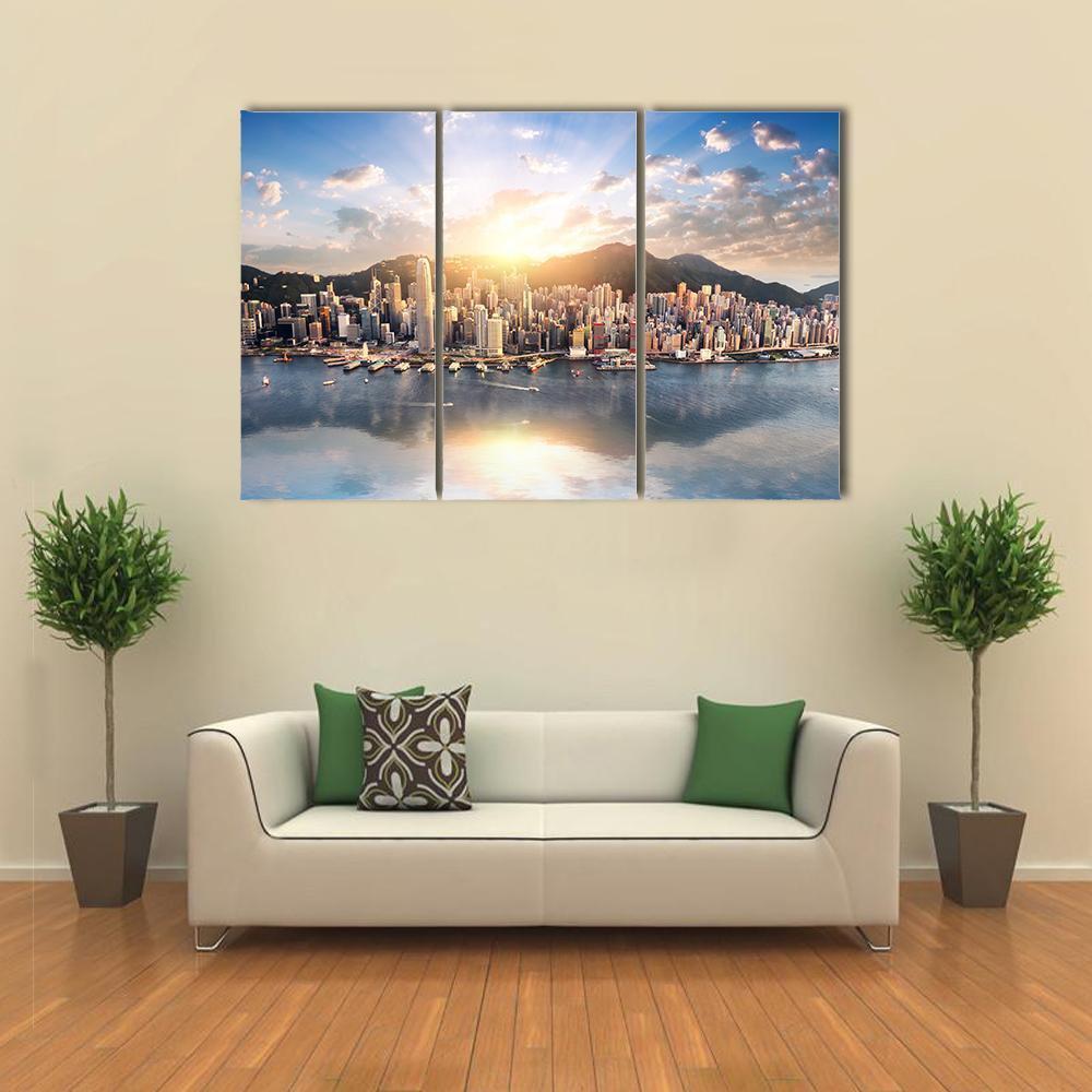 Hong Kong City Skyline Canvas Wall Art-3 Horizontal-Gallery Wrap-37" x 24"-Tiaracle