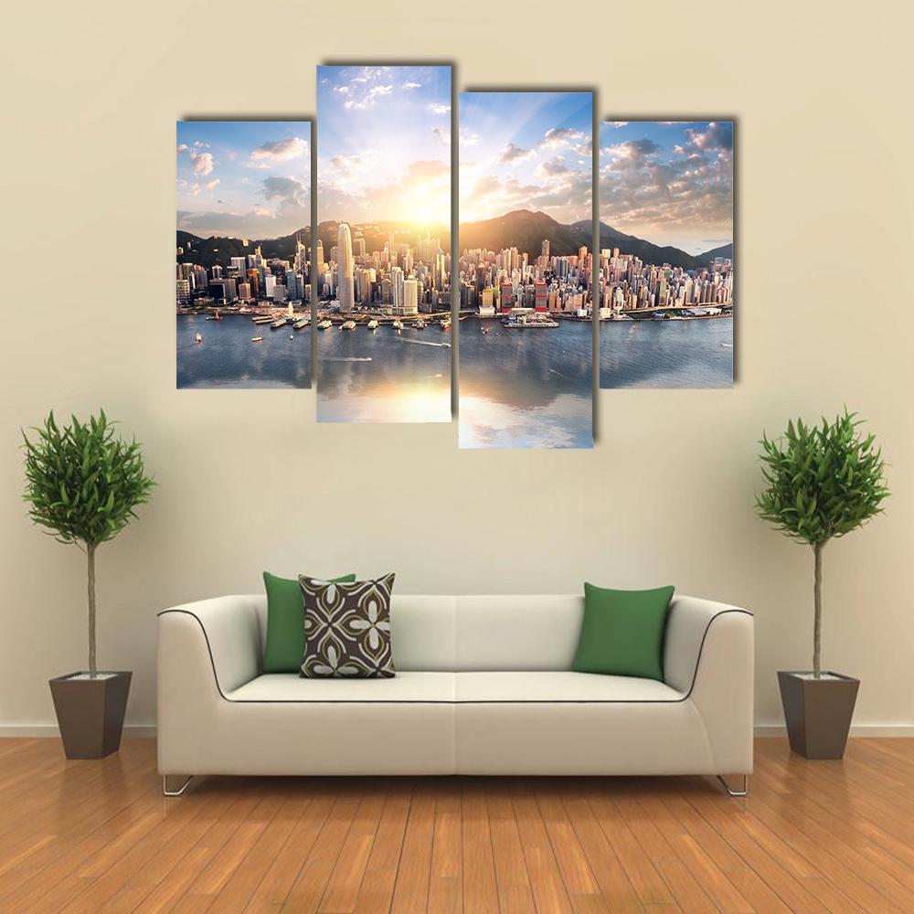 Hong Kong City Skyline Canvas Wall Art-4 Pop-Gallery Wrap-50" x 32"-Tiaracle