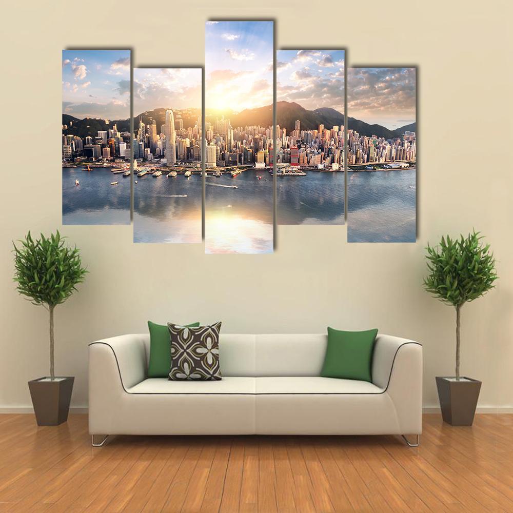 Hong Kong City Skyline Canvas Wall Art-5 Pop-Gallery Wrap-47" x 32"-Tiaracle
