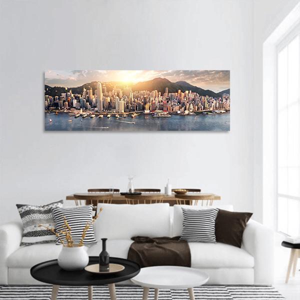 Hong Kong City Skyline Panoramic Canvas Wall Art-1 Piece-36" x 12"-Tiaracle