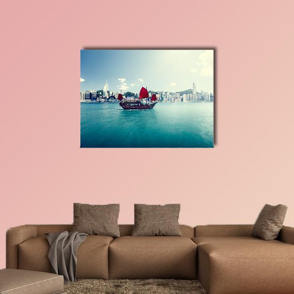 Hong Kong Harbor Canvas Wall Art-1 Piece-Gallery Wrap-36" x 24"-Tiaracle
