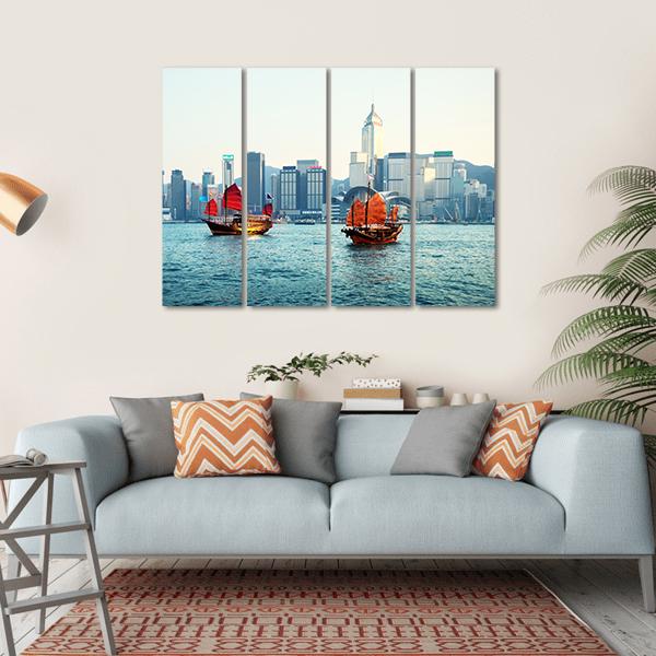 Hong Kong Harbor Canvas Wall Art-4 Horizontal-Gallery Wrap-34" x 24"-Tiaracle