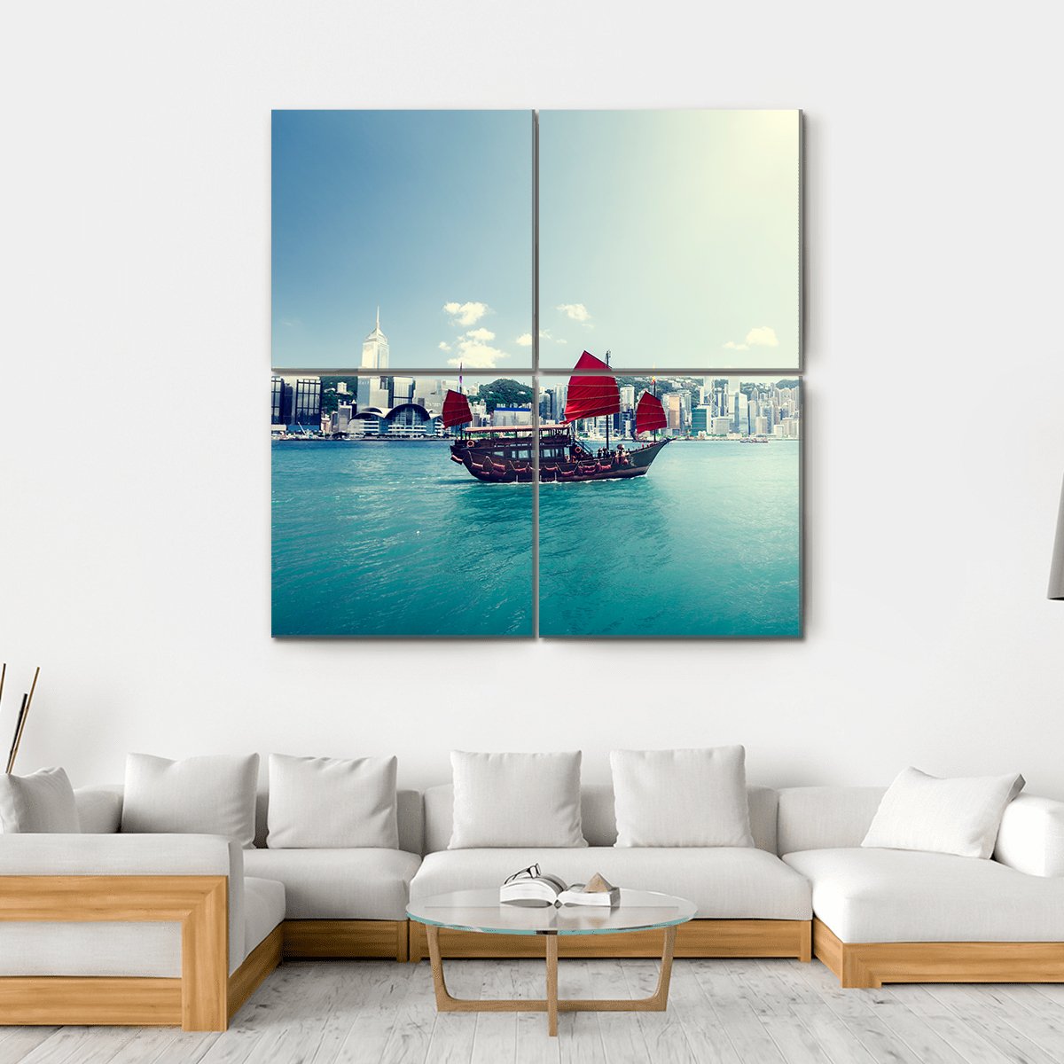 Hong Kong Harbor Canvas Wall Art-4 Square-Gallery Wrap-17" x 17"-Tiaracle