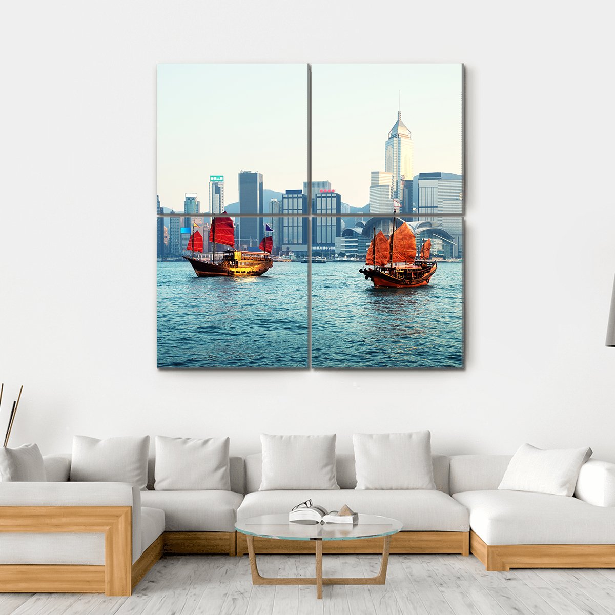 Hong Kong Harbor Canvas Wall Art-4 Square-Gallery Wrap-17" x 17"-Tiaracle