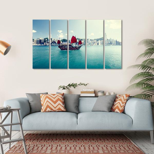 Hong Kong Harbor Canvas Wall Art-5 Horizontal-Gallery Wrap-22" x 12"-Tiaracle