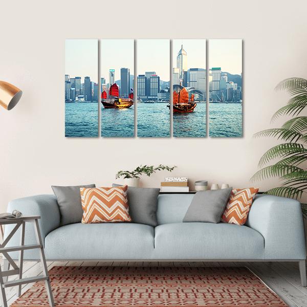 Hong Kong Harbor Canvas Wall Art-5 Horizontal-Gallery Wrap-22" x 12"-Tiaracle