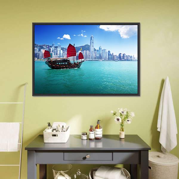 Hong Kong Harbour Canvas Wall Art-1 Piece-Floating Frame-24" x 16"-Tiaracle