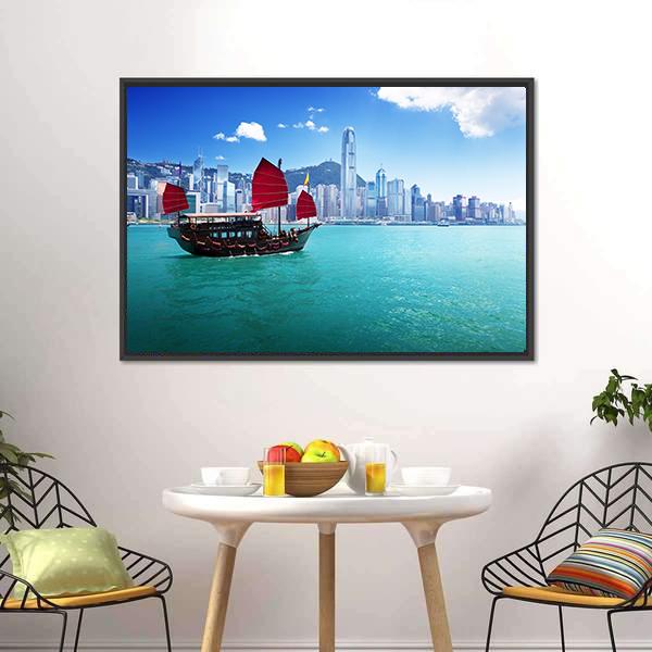 Hong Kong Harbour Canvas Wall Art-5 Horizontal-Gallery Wrap-22" x 12"-Tiaracle
